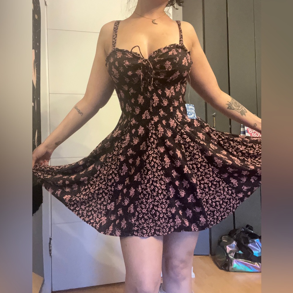 Free People Don't Dare Black Mixed Floral Print Mini Slip Dress Size M